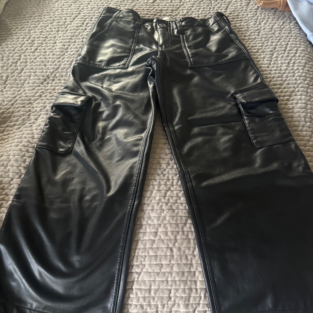 abercrombie kids Black Faux Leather Cargo Pants. Size 11/12.